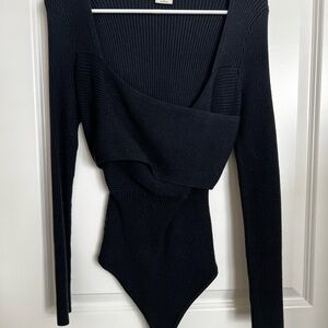 Abercrombie Black Ribbed Long Sleeve Bodysuit